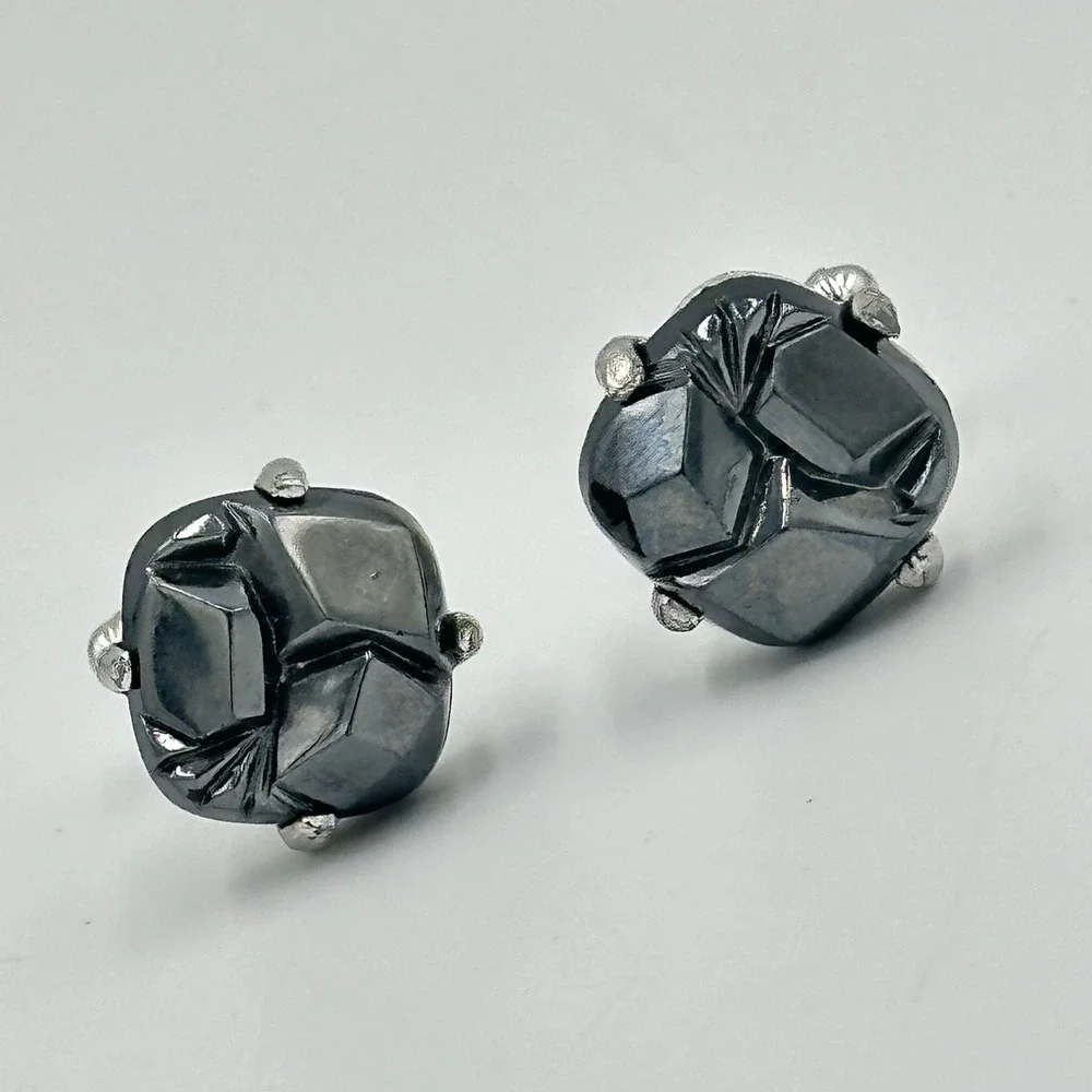 Vintage 1961/62 Sarah Coventry Faceted Faux Hematite Silvertone Cufflinks